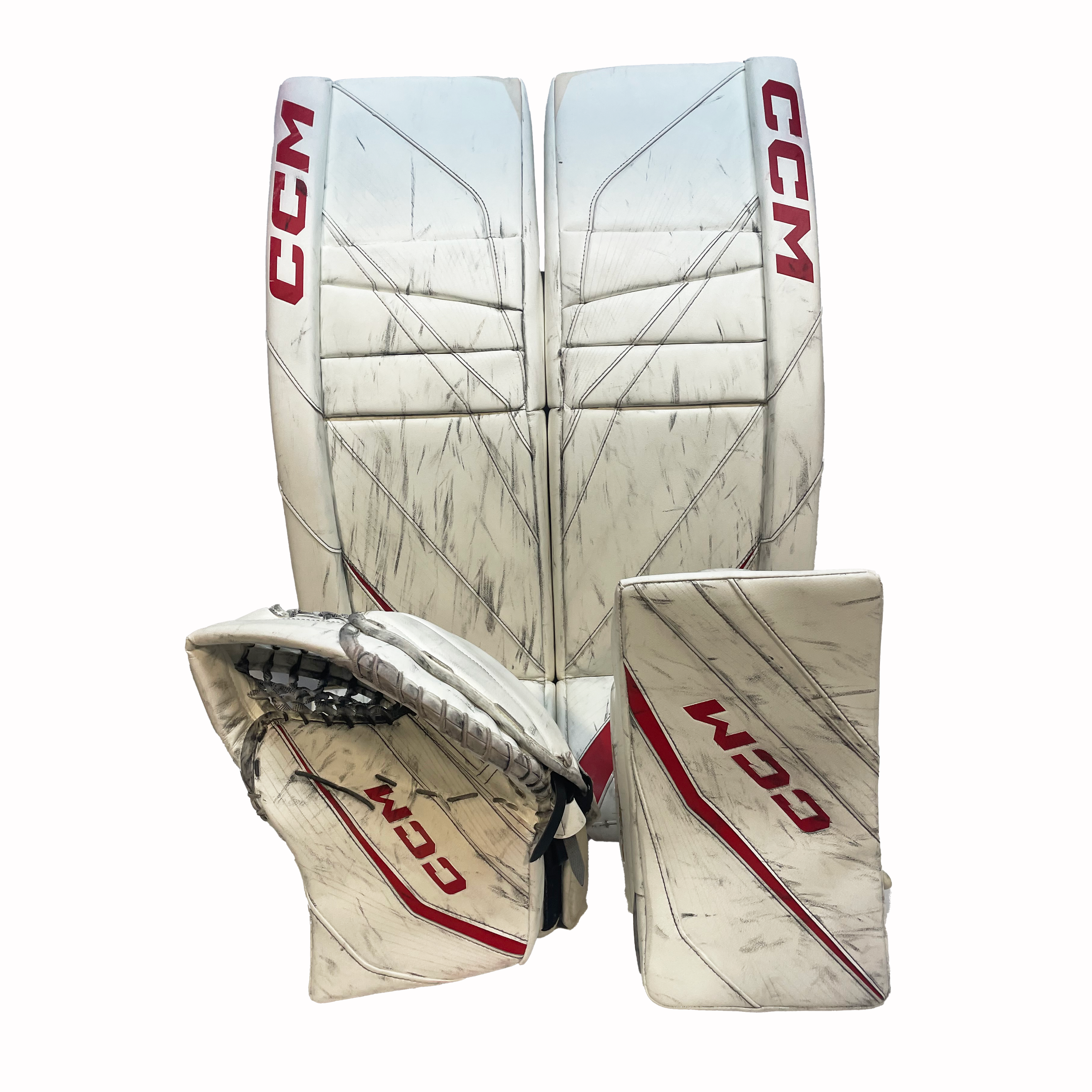 CCM Extreme Flex 6 - Ensemble complet de gardien de but senior AHL Pro Stock d'occasion (blanc/rouge)